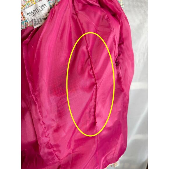 Vintage Newport News Sz 12 Pastel Tweed 2 Pc Suit Fringe Y2K Legally Blonde - Picture 15 of 16